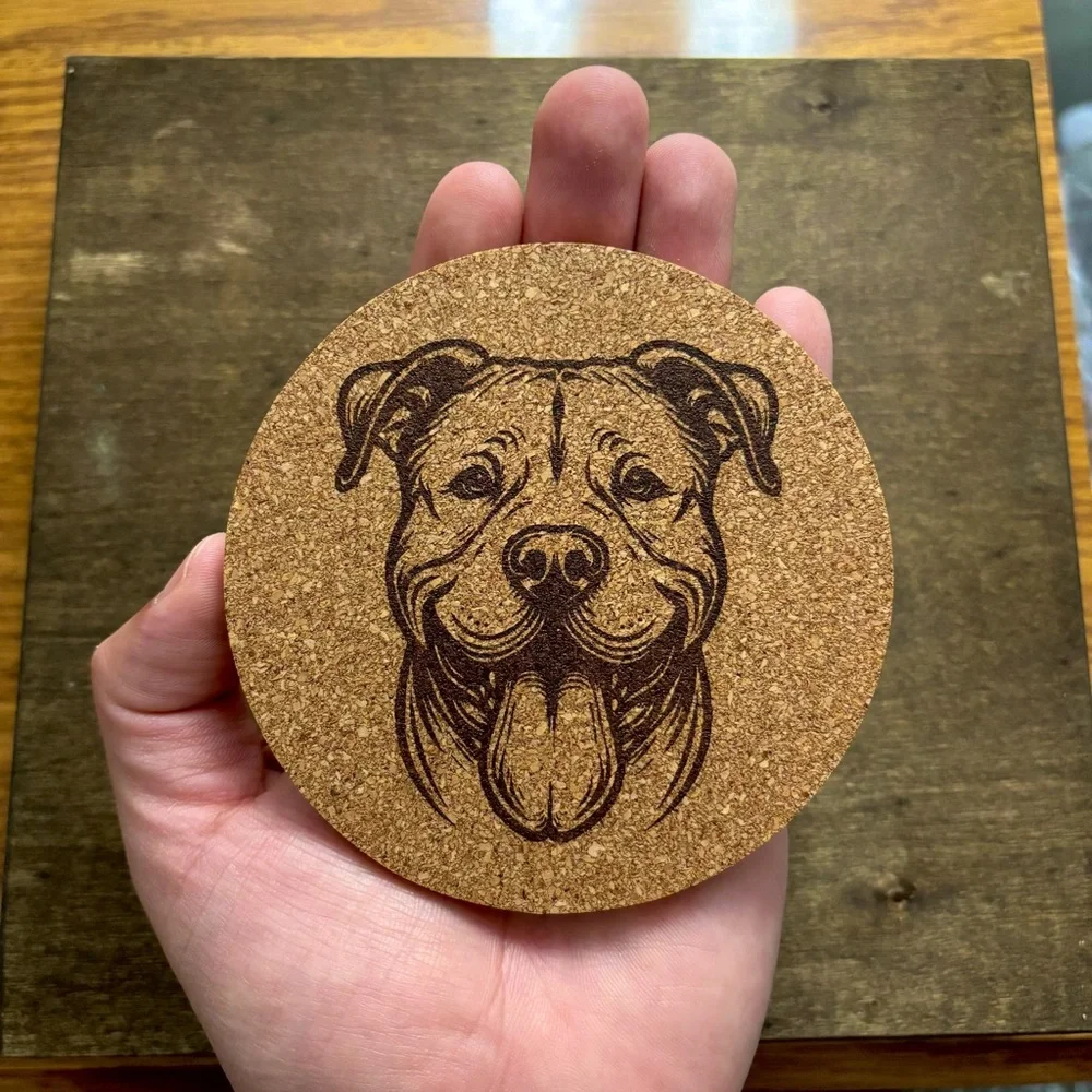 American Pit Bull Terrier Face Laser Engraved Cork Coaster #3